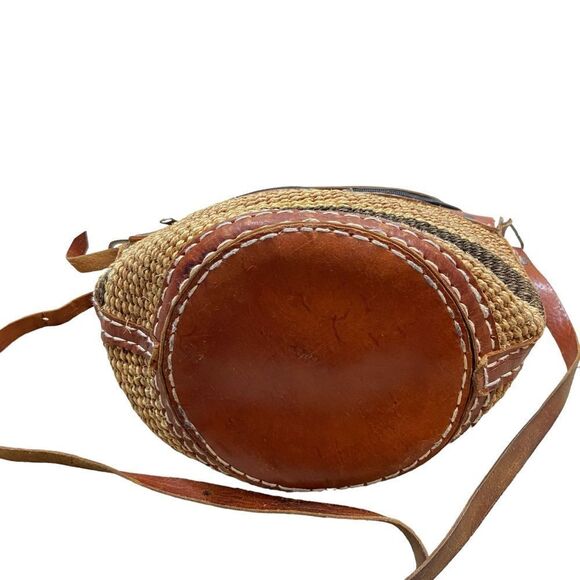 Vintage African Genuine Leather and Woven Purse Handbag - Picture 2 of 15